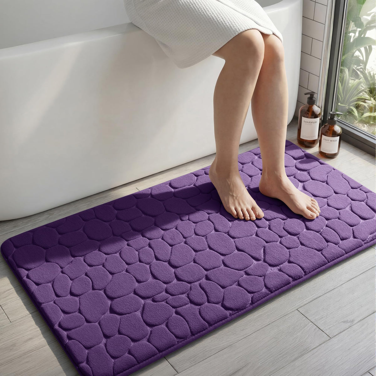 YIHOUSE Bathroom Mat Rug, Memory Foam Bath Mat, Non-Slip Bathroom Floor Mats, Cobblestone Bath Mats Absorbent Bath Rugs Washable Quick Dry (17x24,Dark Gray)