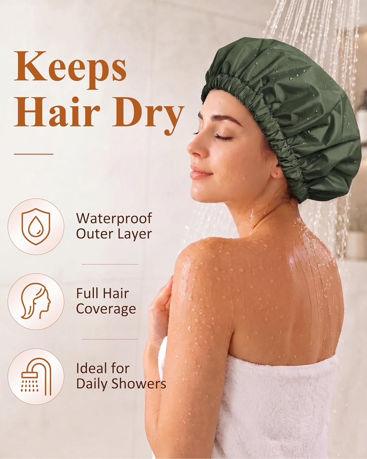 Edoneery Shower Caps for Women Reusable Waterproof, Shower Hair Cap
