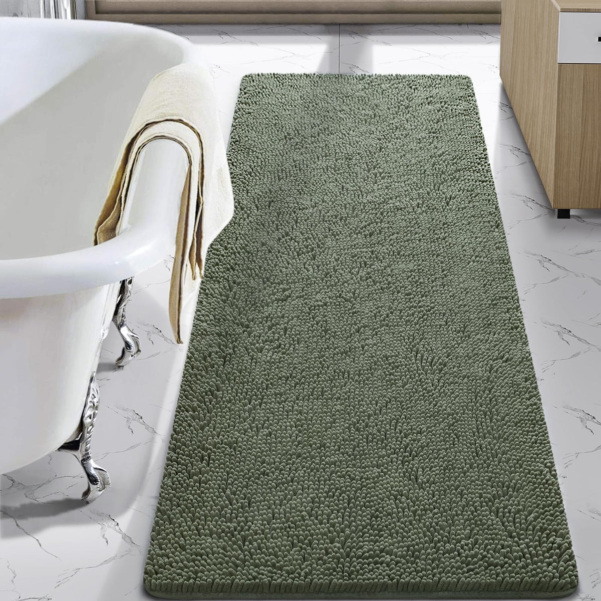 LOCHAS Luxury Bathroom Rug Shaggy Bath Mat 24 x 60 Inch, Gray
