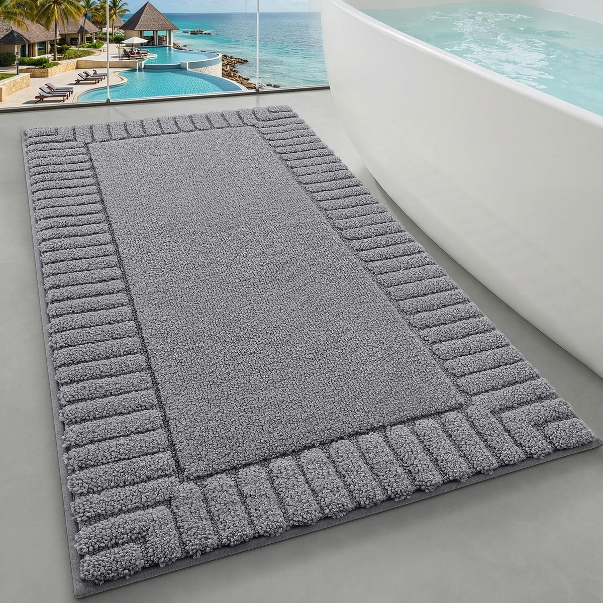 LUMI Soft Bathroom Rugs Absorbent, Non Slip Bath Mat 16x24, Beige