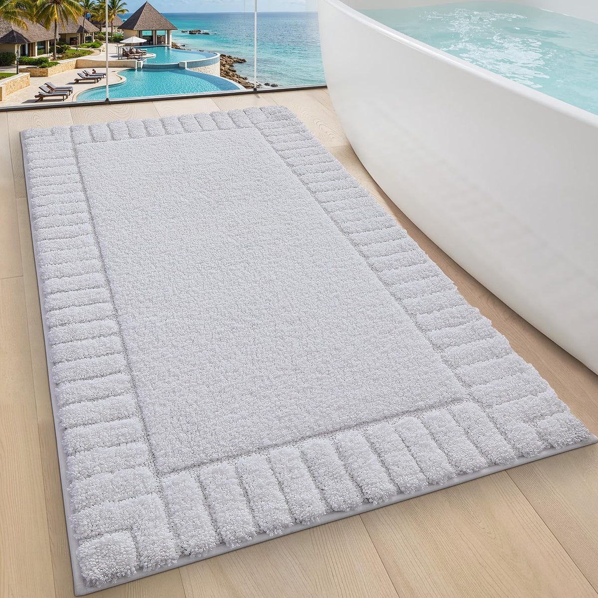 LUMI Soft Bathroom Rugs Absorbent, Non Slip Bath Mat 16x24, Beige