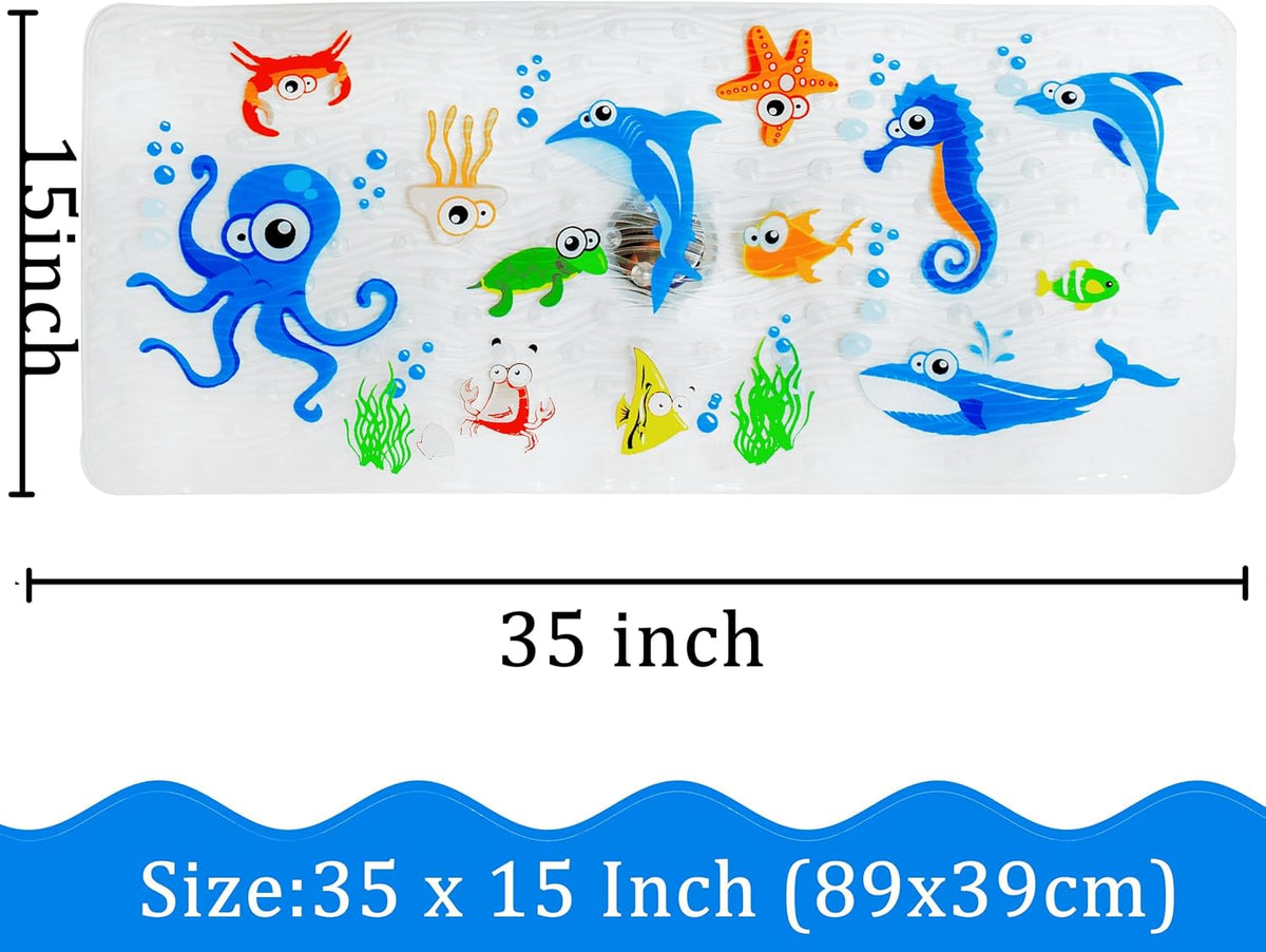 BEEHOMEE Kids Bath Mat for Tub, Non-Slip Toddler Bathtub Mat(Blue-Octopus)
