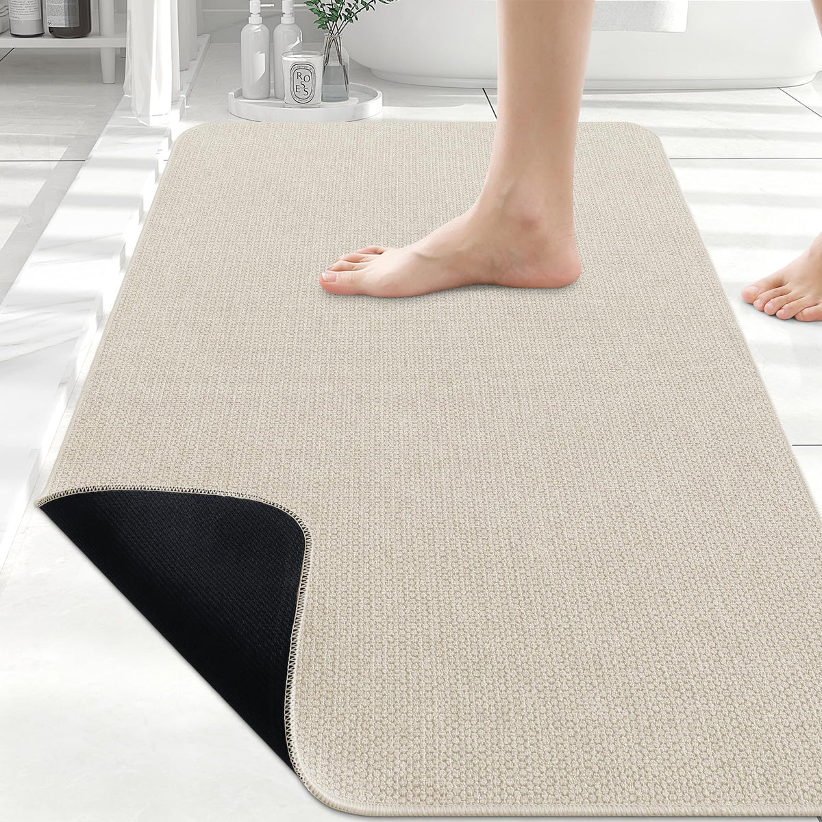 Smiry Ultra Thin Bath Mat 27x17, Non Slip Rubber Washable Bathroom Rugs