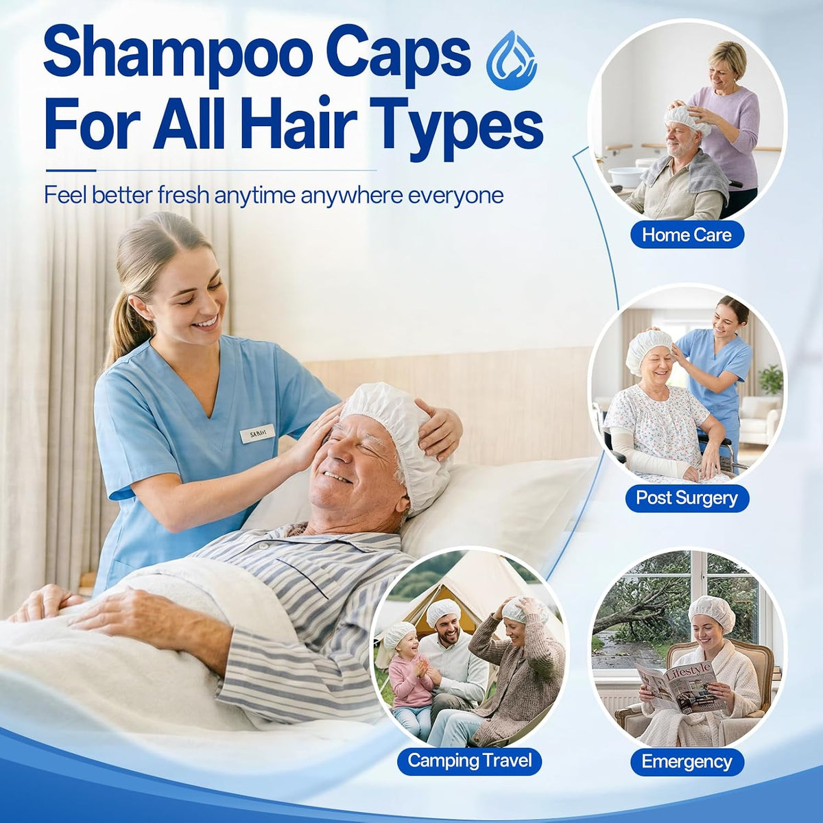 Tolnetr 8 Pack Shampoo Caps No Water Rinse Microwavable | Waterless Rinse Free Shampoo Cap Hair Washing for Bedridden Patients Post-Surgery Elderly Care, Camping | PH Balanced, Portable, Easy to Use