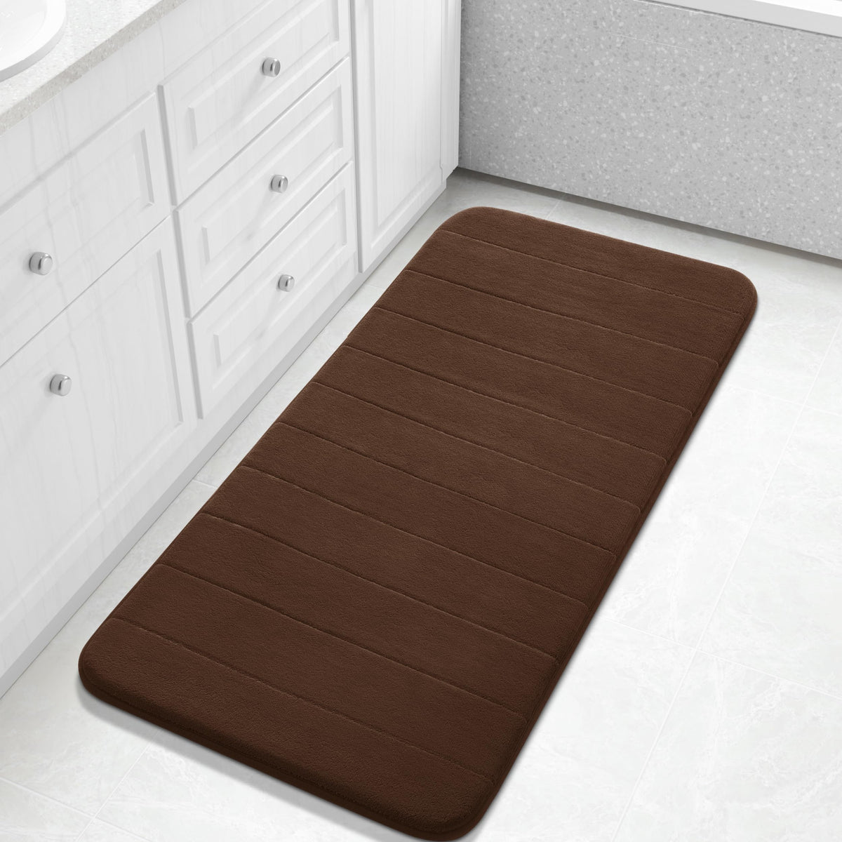 Yimobra Memory Foam Bath Mat, Super Soft Absorbent Bathroom Rug Non Slip 31.5x20 Inch, Quick Dry, Machine Washable Floor Carpet for Tub Shower, Home Decor Accessories, Beige
