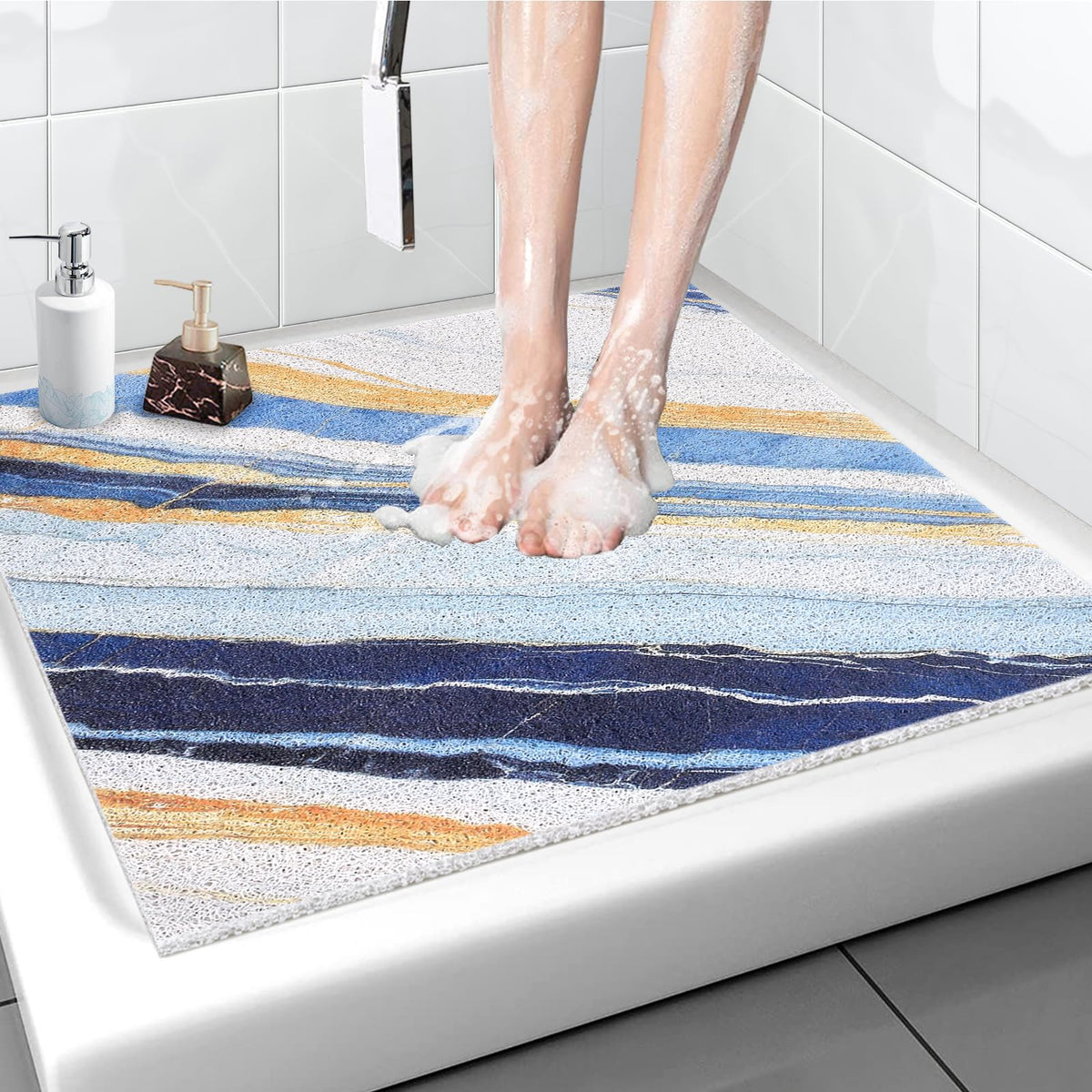 Shower Mat Non-Slip, Soft Comfort Bath Mat with Drainage Holes, PVC Loofah Massage Bathtub Mat for Shower, Tub, Bathroom, Wet Areas, Quick Drying
