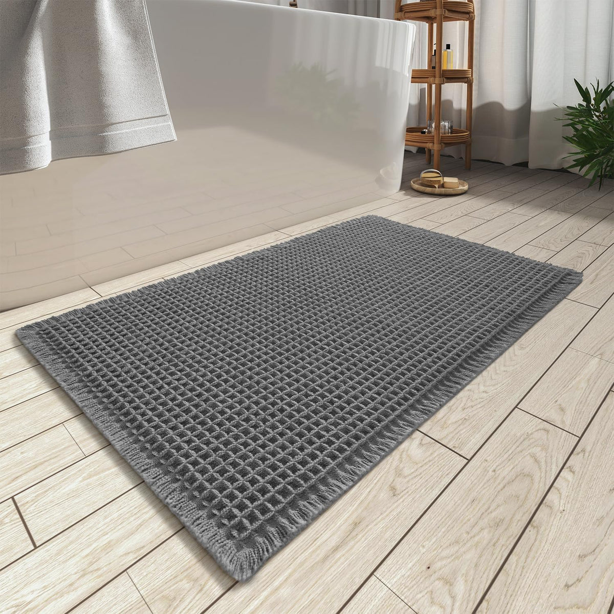 Upgraded Waffle Bath Mat Ultra Absorbent Non Slip Bathroom Mat, 18" x 30"