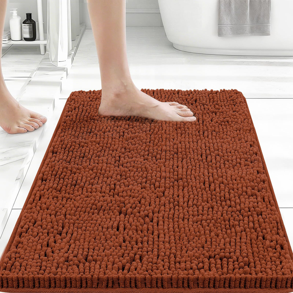 Bcoimo Small Bath Rug Mat,Chenille Extra Soft Navy Bathroom Mats for Floor