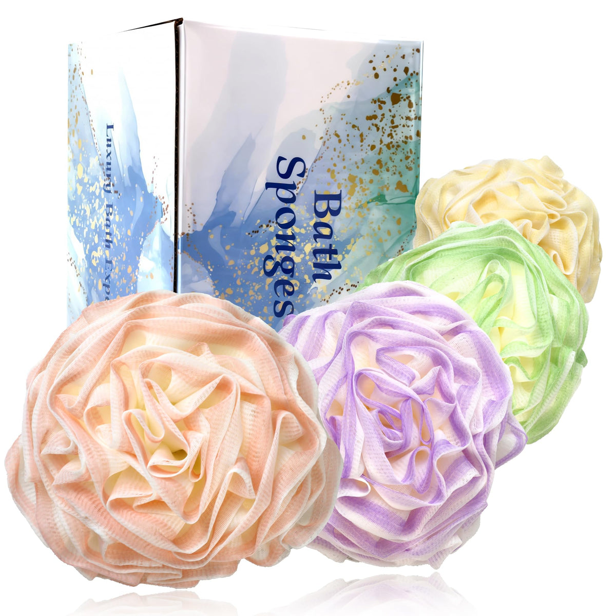 Loofah Bath Sponge, Large Exfoliating Body Scrubber, 4-Piece Loofa Set