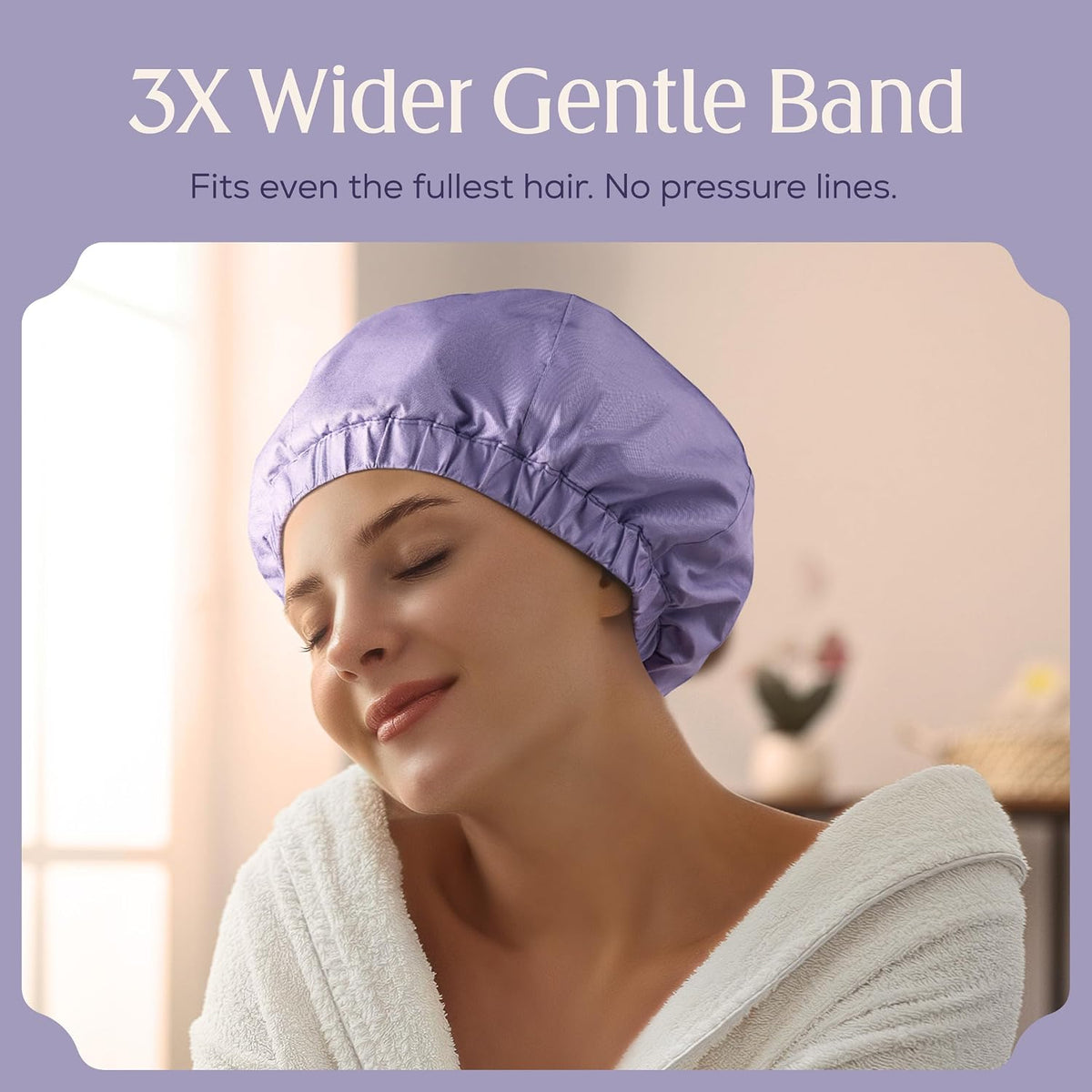 Premium Shower Cap for Women - 1000+ Showers, 100% Waterproof, Double-Sided, Large Shower Cap For Long Hair & Great For Curls (Anti-Frizz Terry Cloth Lining) (Lilac)