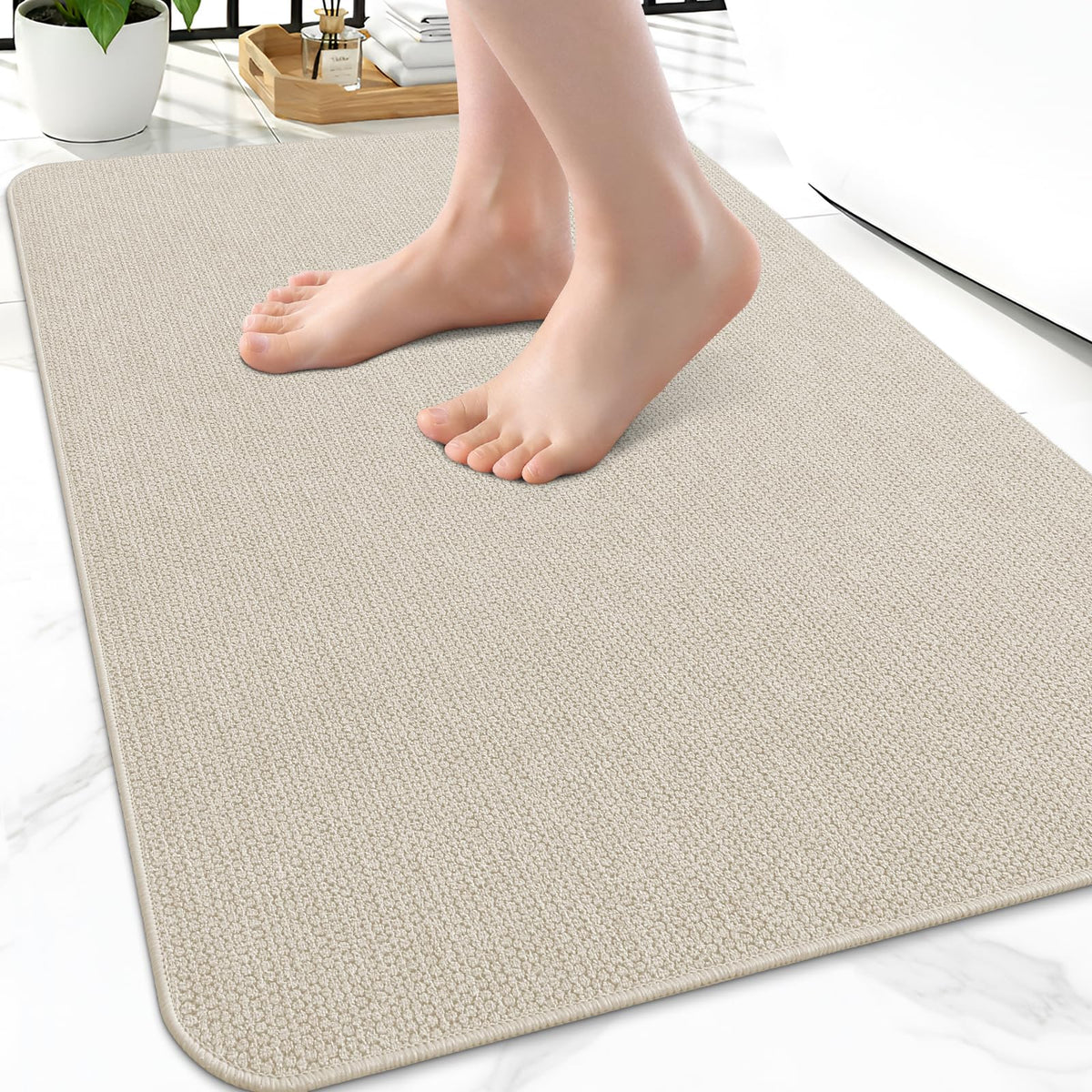 Smiry Ultra Thin Bath Mat 27x17, Non Slip Rubber Washable Bathroom Rugs