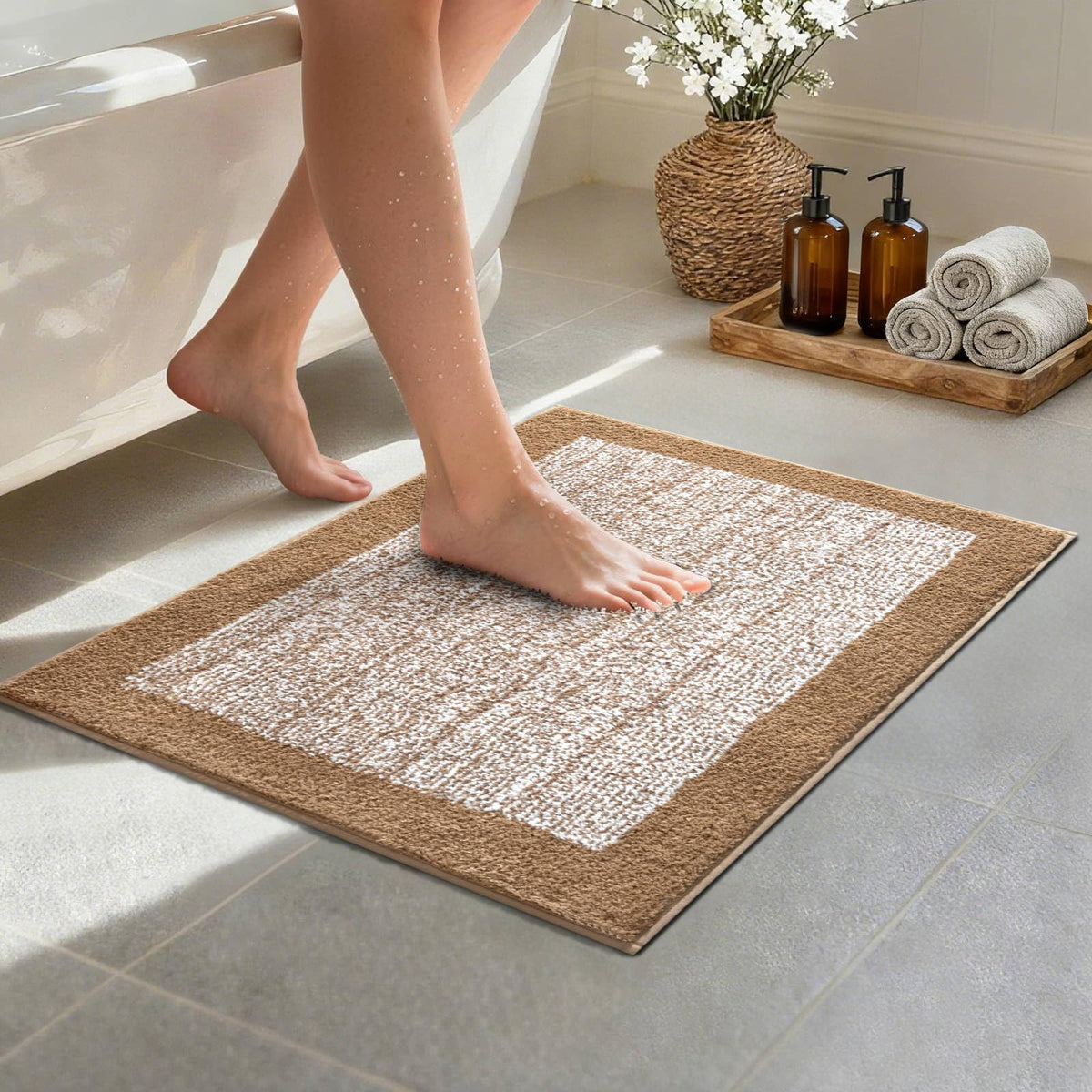 Long 2x4 Ft (48''x24'') Bathroom Rugs, Non Slip Washable Bath Mat Grey