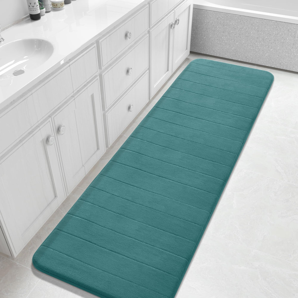Yimobra Memory Foam Bath Mat, Super Soft Absorbent Bathroom Rug Non Slip 31.5x20 Inch, Quick Dry, Machine Washable Floor Carpet for Tub Shower, Home Decor Accessories, Beige