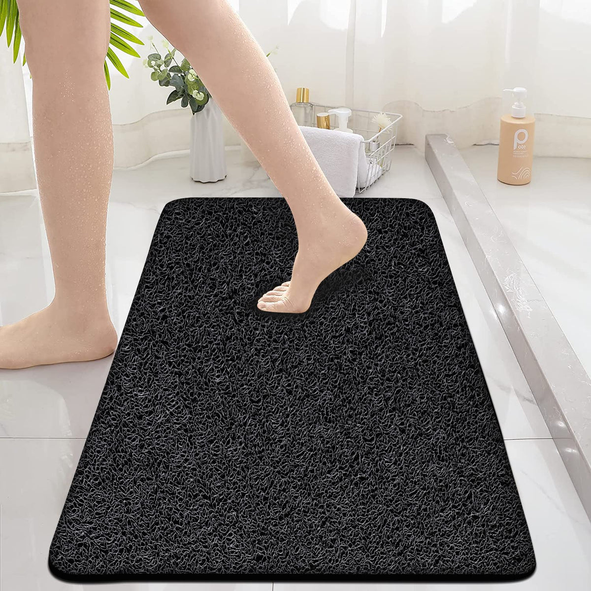 godehone Shower Mats Non Slip Without Suction Cups, PVC Loofah Bathroom Mats, Loofah Mats for Shower and Bathroom, Quick Drying, 15.7× 36 Inch, Beige