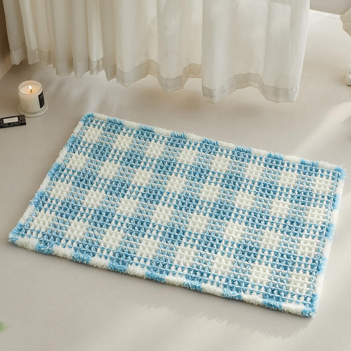 TYUU Waffle Bath Mat, Boho Bathroom Rugs Non Slip Washable, 30x20 Khaki