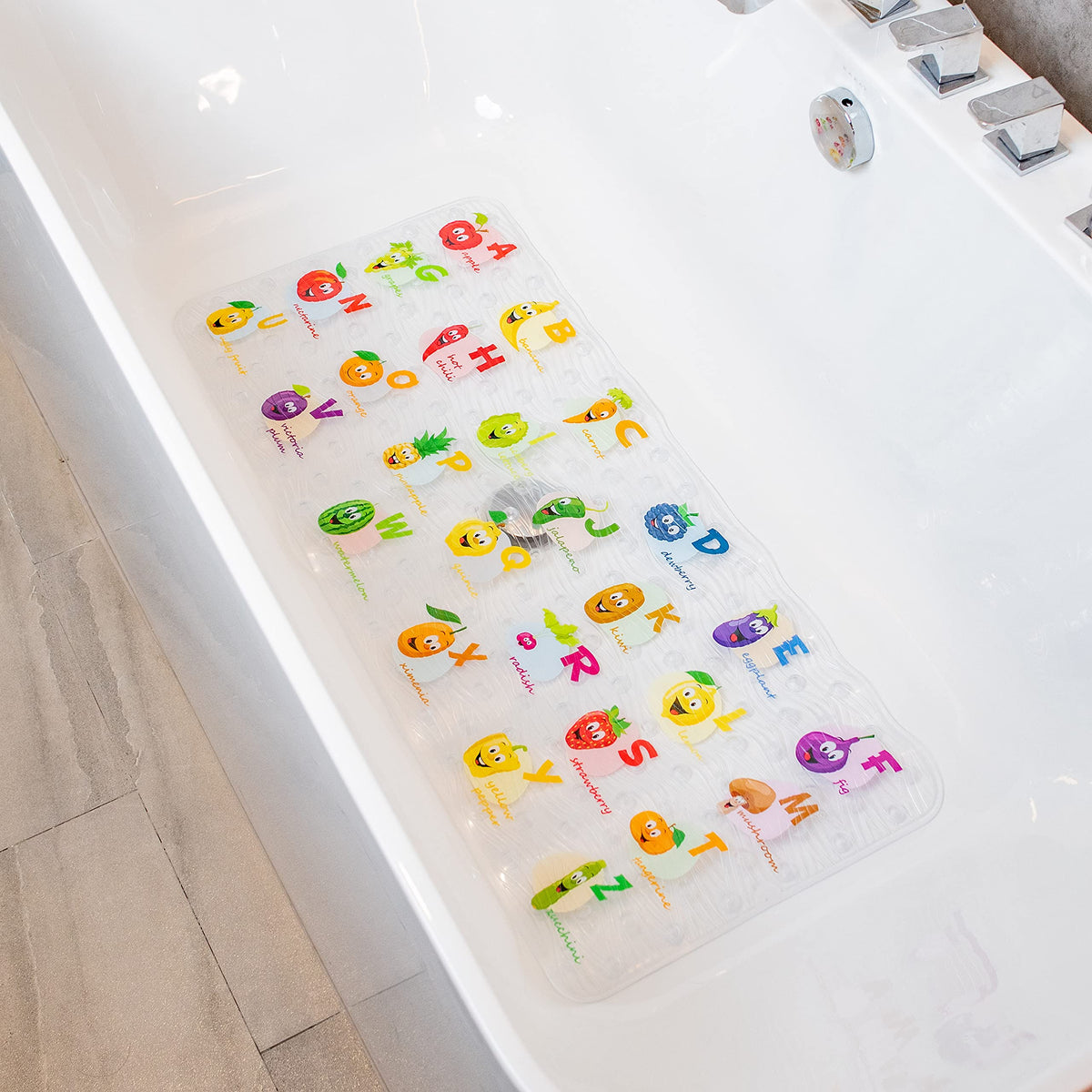BEEHOMEE Kids Bath Mat for Tub, Non-Slip Toddler Bathtub Mat(Blue-Octopus)