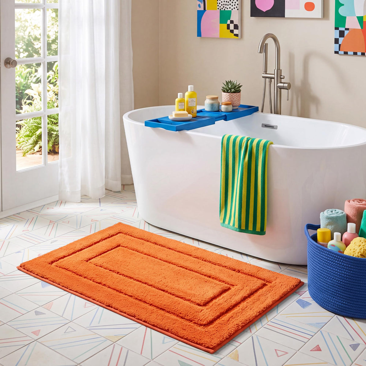 GRANNY SAYS Blue Bathroom Rug 16" x 24", Non-Slip Microfiber Bath Mat