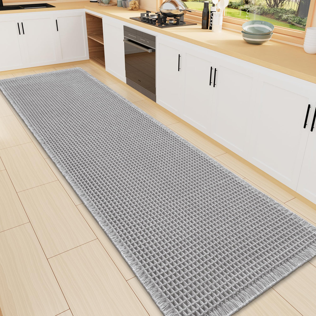 Smiry Waffle Bath Mat 24X16, Soft Absorbent Bathroom Rugs, Brown & Cream