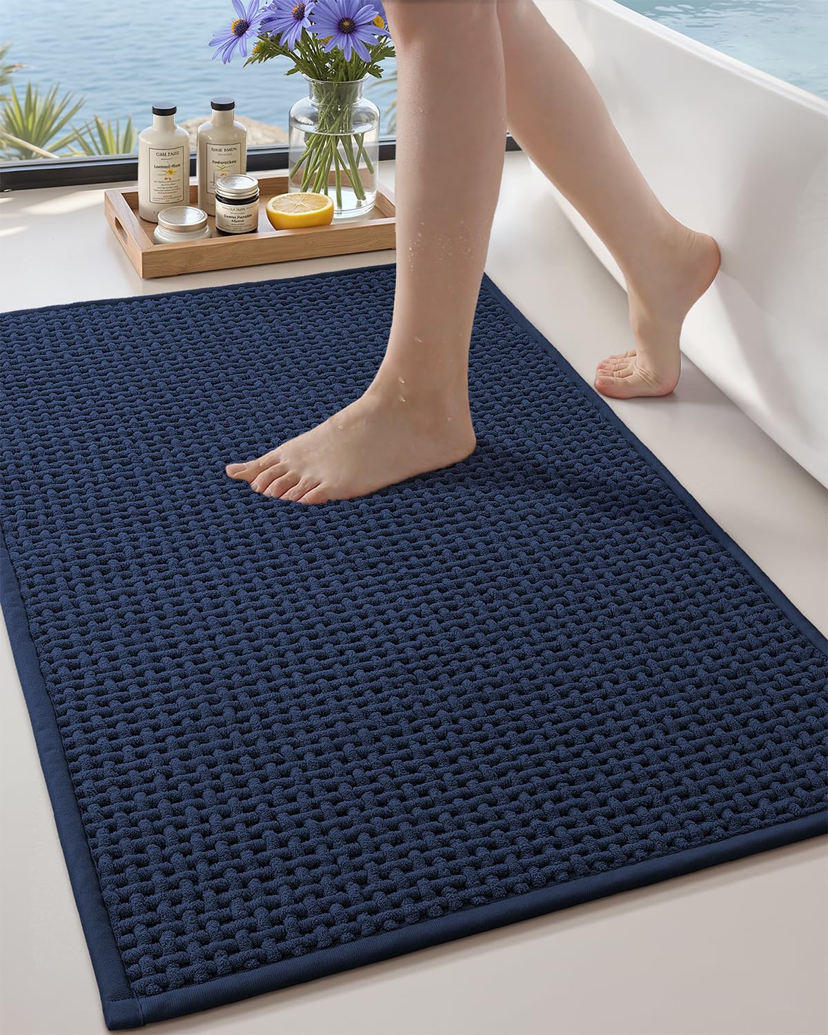 Color&Geometry Beige 30x17 Waffle Bath Mat, Rubber Non Slip Bathroom Rug