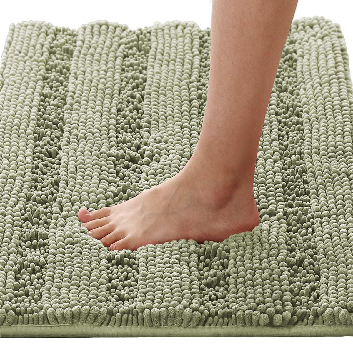 H.VERSAILTEX Grey Bathroom Rug Set Bath Mats, 2 Piece Bath Rugs Non Slip Thick Soft Chenille Striped Bath Rug Set, Bath Mats for Bathroom Sets (Grey, 20" x 32"/17" x 24")
