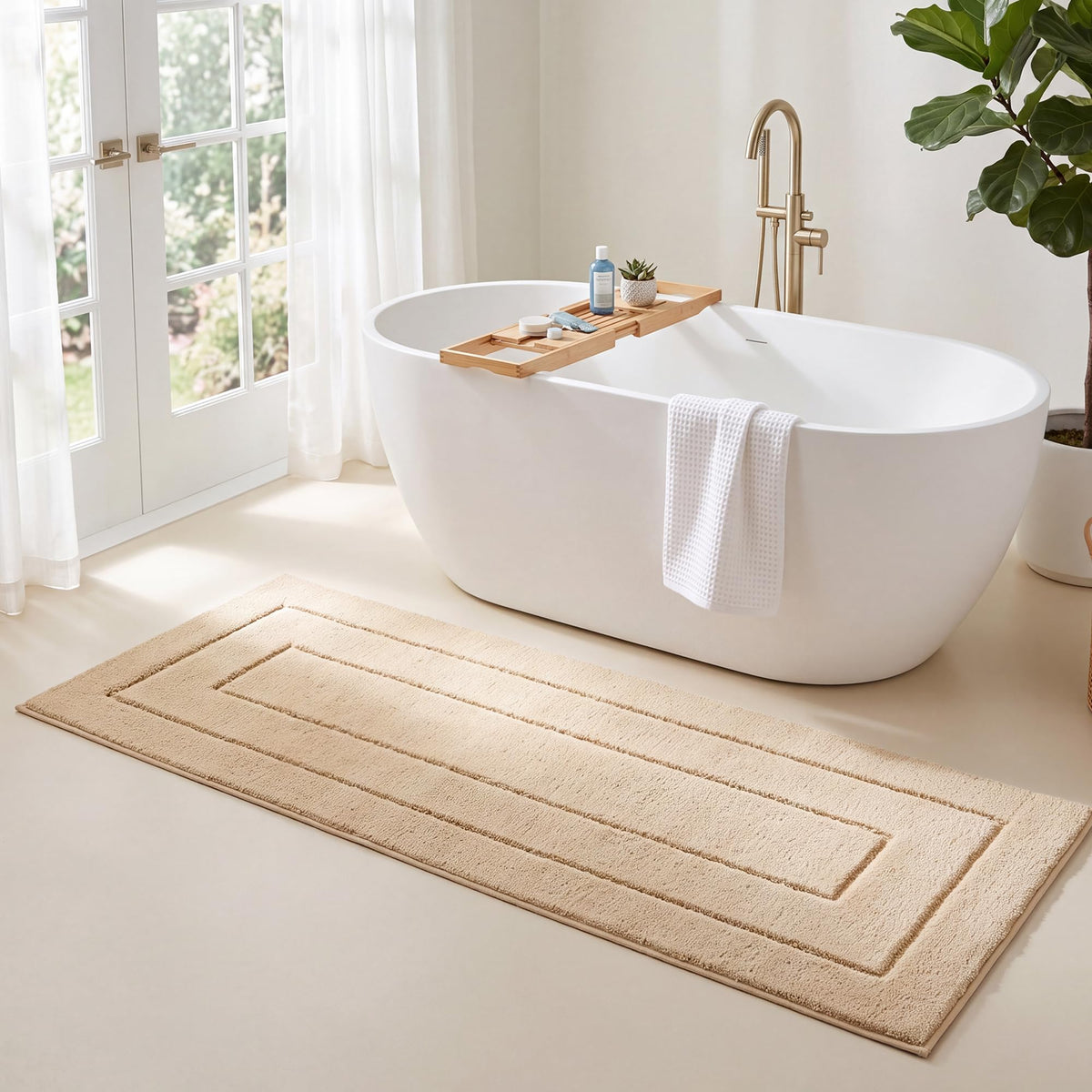 GRANNY SAYS Blue Bathroom Rug 16" x 24", Non-Slip Microfiber Bath Mat