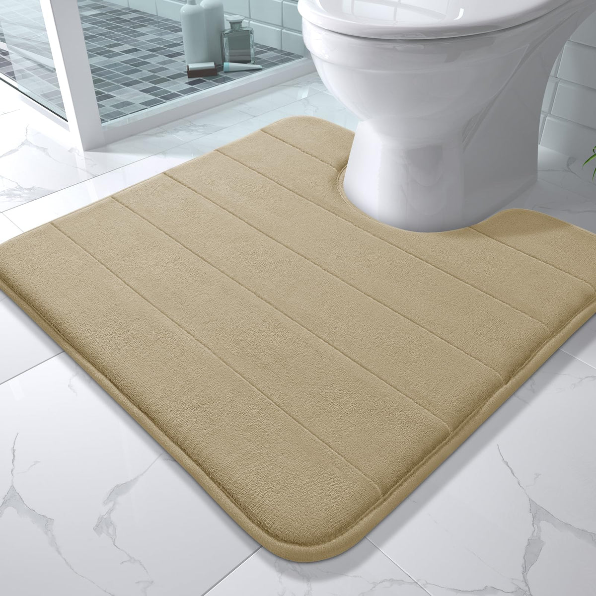 Yimobra Memory Foam Bath Mat, Super Soft Absorbent Bathroom Rug Non Slip 31.5x20 Inch, Quick Dry, Machine Washable Floor Carpet for Tub Shower, Home Decor Accessories, Beige