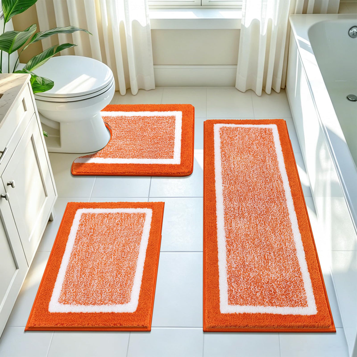 Pauwer Bathroom Rugs 3 Piece Set, Non Slip Washable Bath Mat, Dark Grey