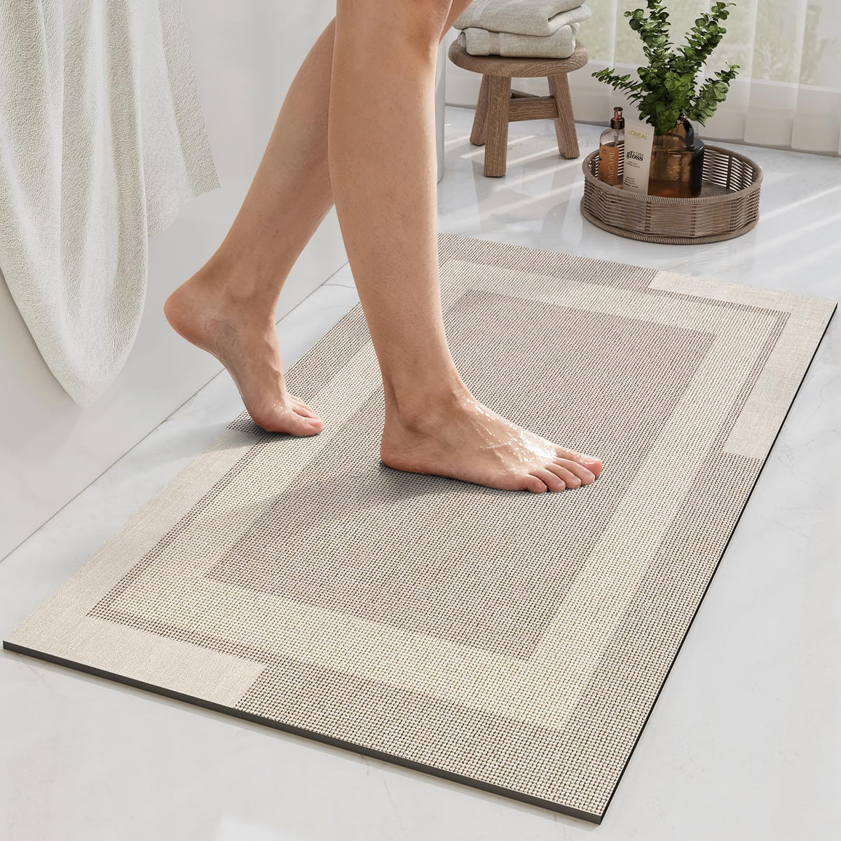 YDKGL Non Slip Bath Mat Thin Bathroom Rugs Fit Under Door Grey 16"x 24"