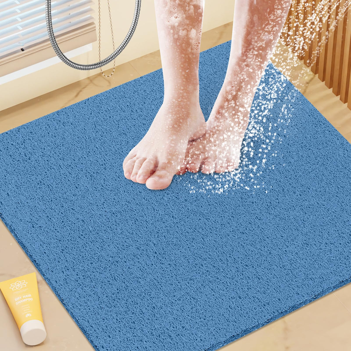 Shower Mat Bathtub Mat Non-Slip,24x16 inch, Soft Tub Mat with Drain,PVC Loofah Bath Mat (Phthalate Free) for Tub and Bathroom,Quick Drying,Black