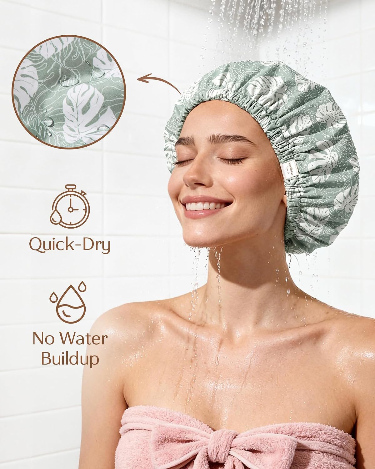 Yanibest Satin Lined Shower Cap, Shower Caps for Women Reusable Waterproof