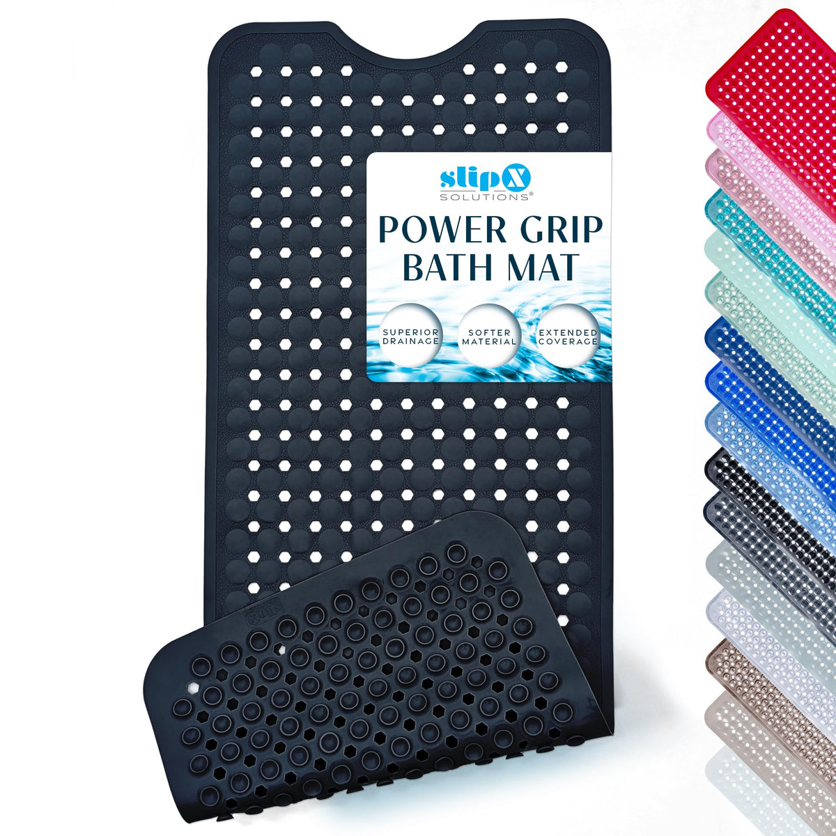 SlipX Solutions 39"x16" Power Grip Non Slip Bathtub Shower Mat, Tan