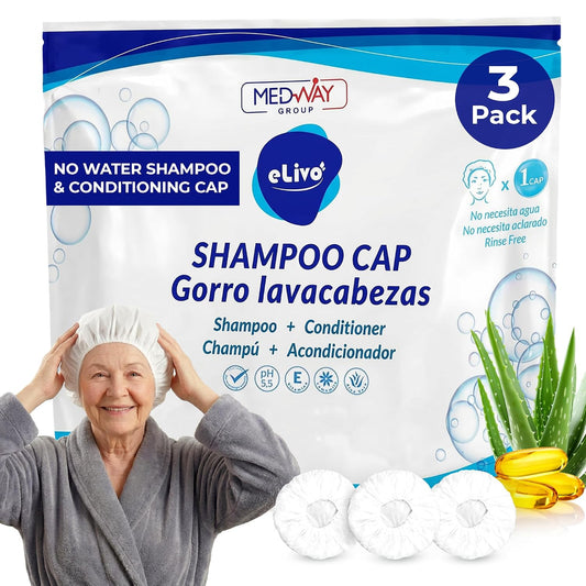 MedVance Rinse Free Shampoo & Conditioning Shower Cap Dry Hair Wash, 3 Pack