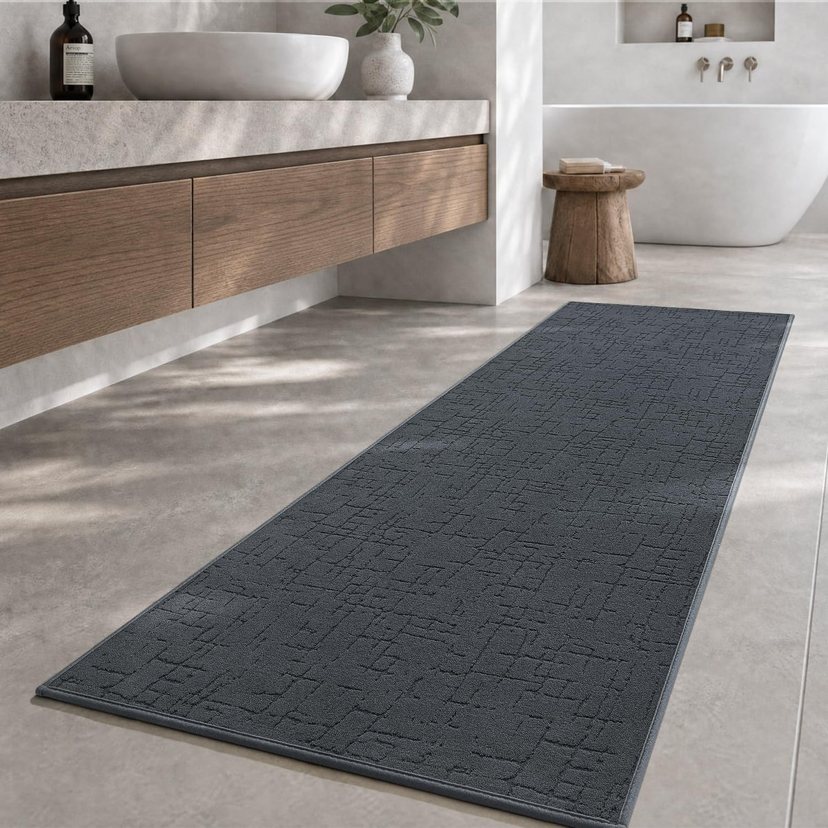 AMOAMI-Bath Mat-Absorbent Quick Dry Bathroom Floor Mats-Washable Rubber Backing Bath Mats for Bathroom Rugs Fit Under Door-Bath Rug for in Front of Sink Bathtub Shower Room, Grey 17''x24''