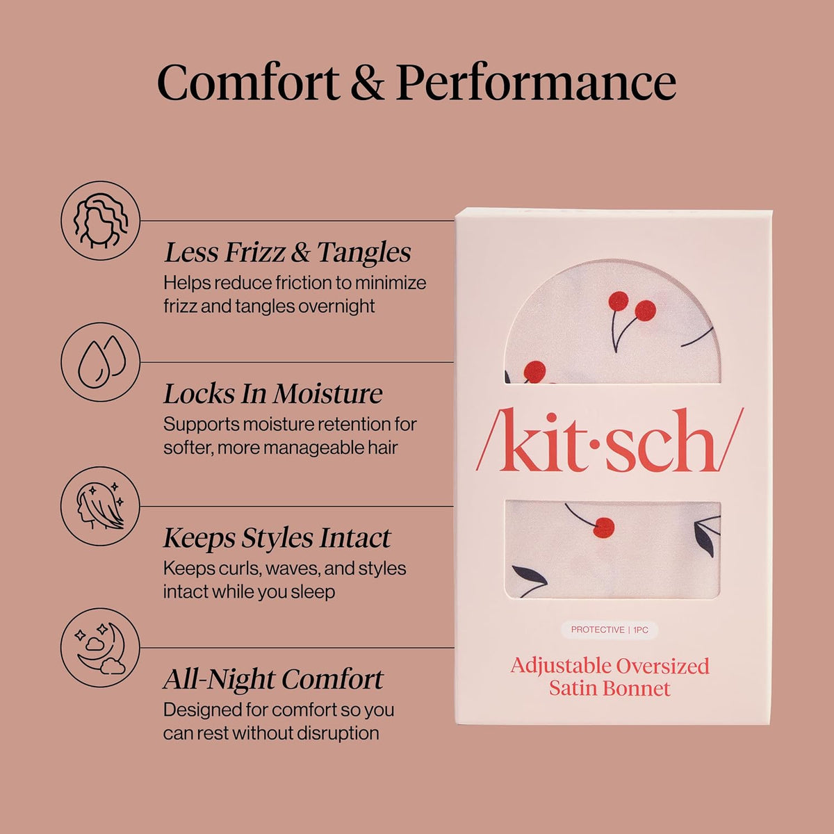 Kitsch XL Satin Bonnet for Sleeping - Cherry Print