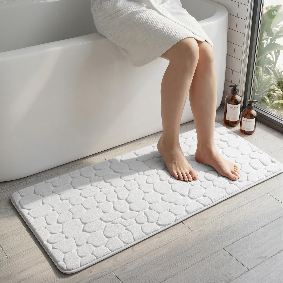 YIHOUSE Bathroom Mat Rug, Memory Foam Bath Mat, Non-Slip Bathroom Floor Mats, Cobblestone Bath Mats Absorbent Bath Rugs Washable Quick Dry (17x24,Dark Gray)