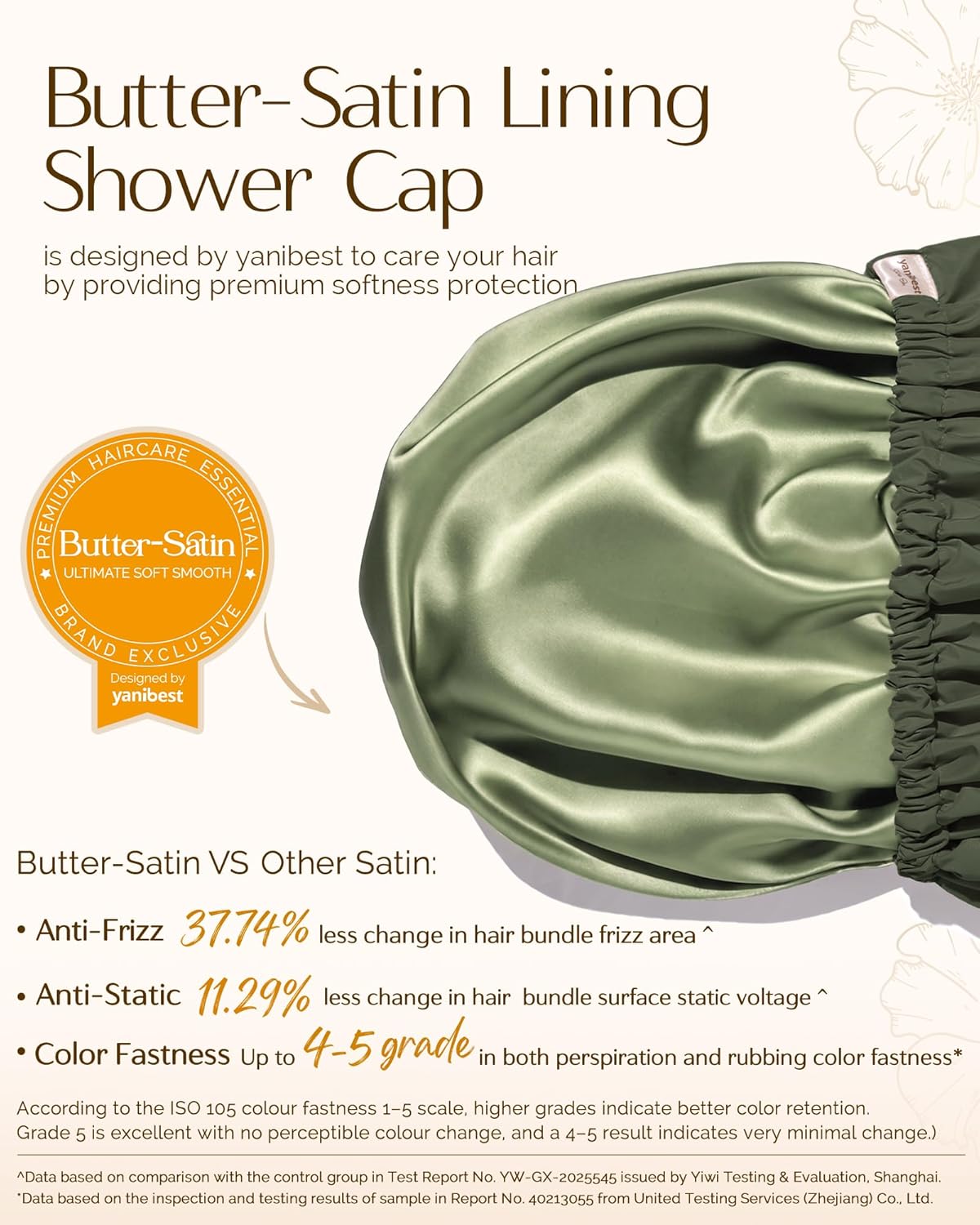 Yanibest Satin Lined Shower Cap, Shower Caps for Women Reusable Waterproof
