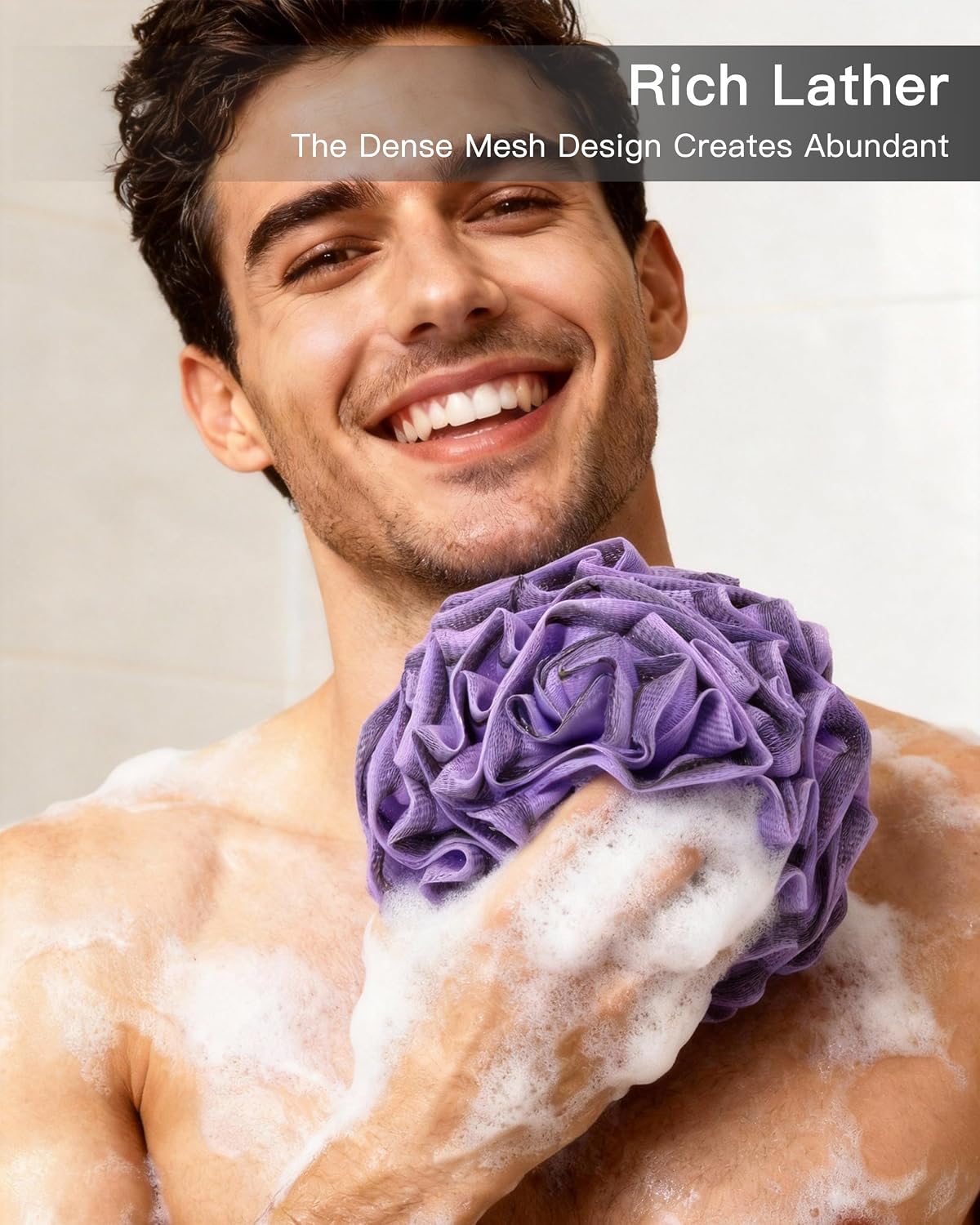 Loofah Bath Sponge, Large Exfoliating Body Scrubber, 4-Piece Loofa Set