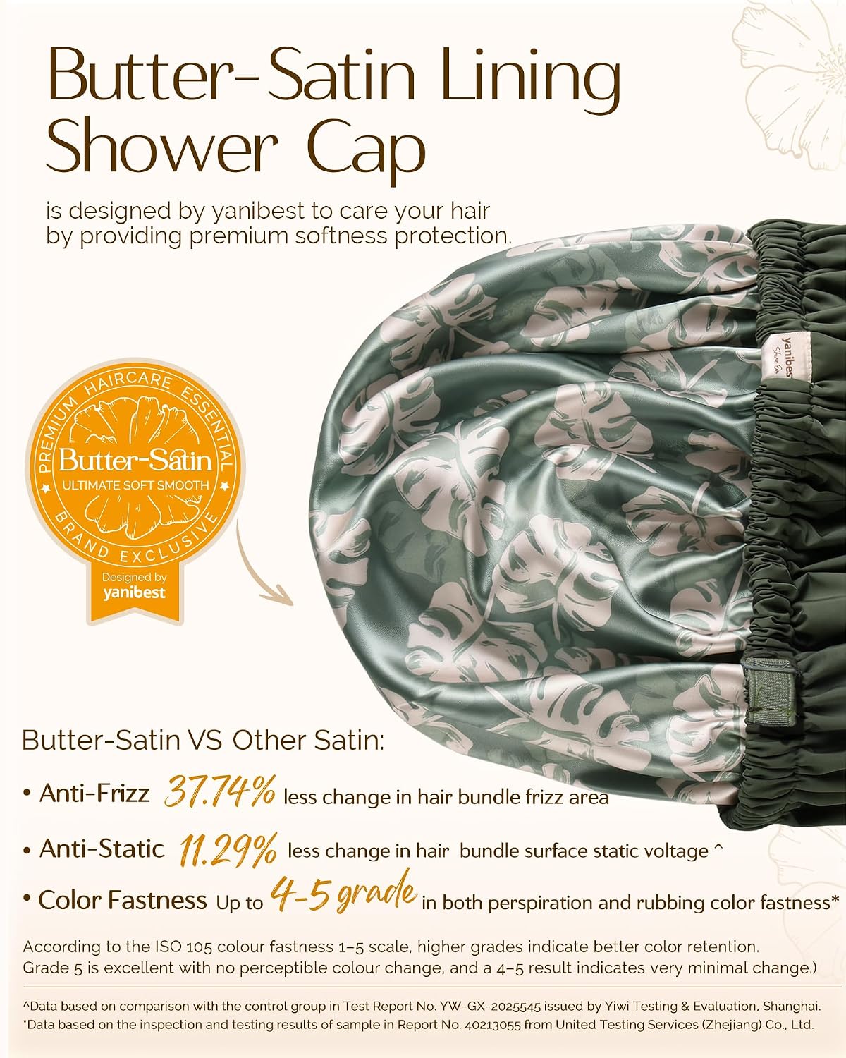 Yanibest Adjustable Satin Lined Shower Caps with Scrunchie