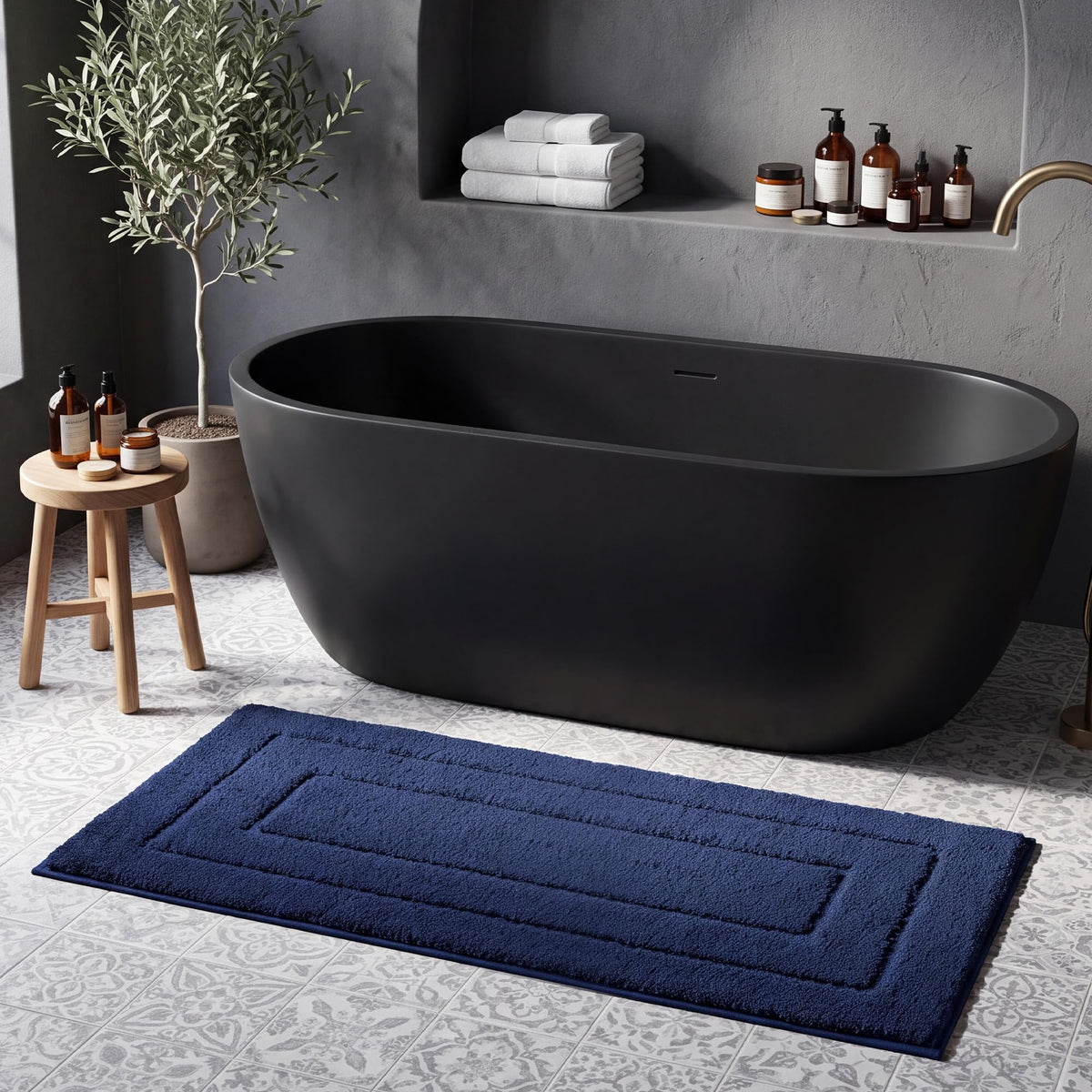 GRANNY SAYS Blue Bathroom Rug 16" x 24", Non-Slip Microfiber Bath Mat