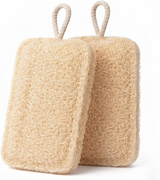 Natural Loofah Sponge for Men & Women, 2 Pack