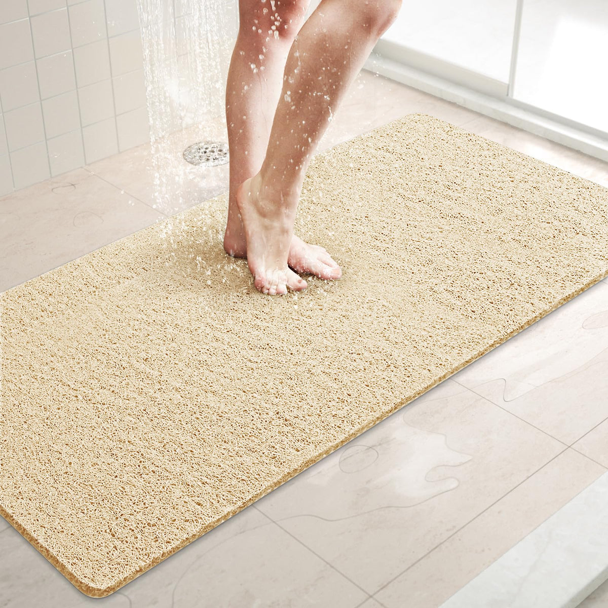 LuxStep Shower Mat Bathtub Mat,24x16 inch, Non-Slip Bath Mat with Drain, Quick Drying PVC Loofah Bathmat for Tub,Shower,Bathroom (Phthalate Free,Grey)