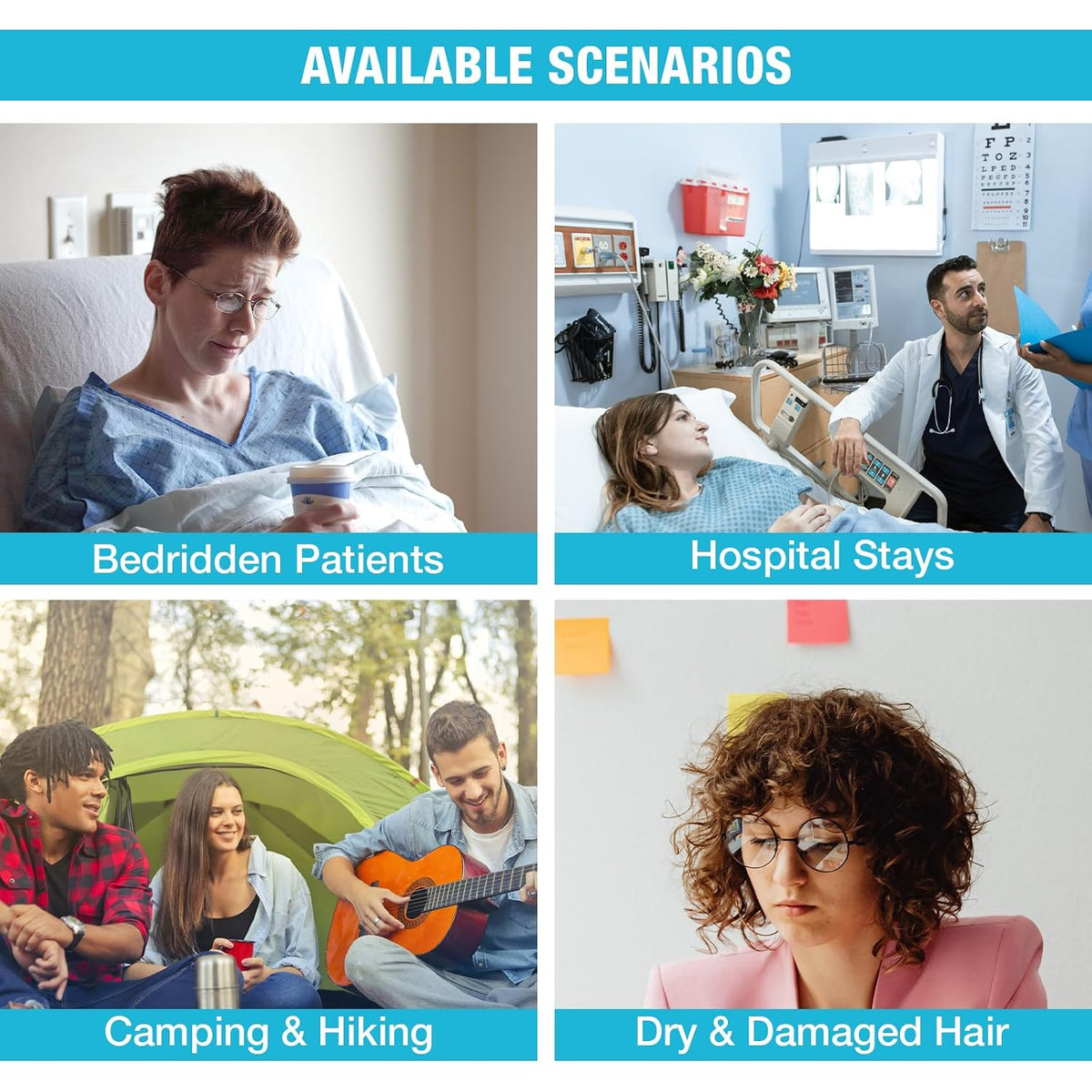 Shampoo Caps No Water Rinse Free for Bedridden Patients, 12 Pack
