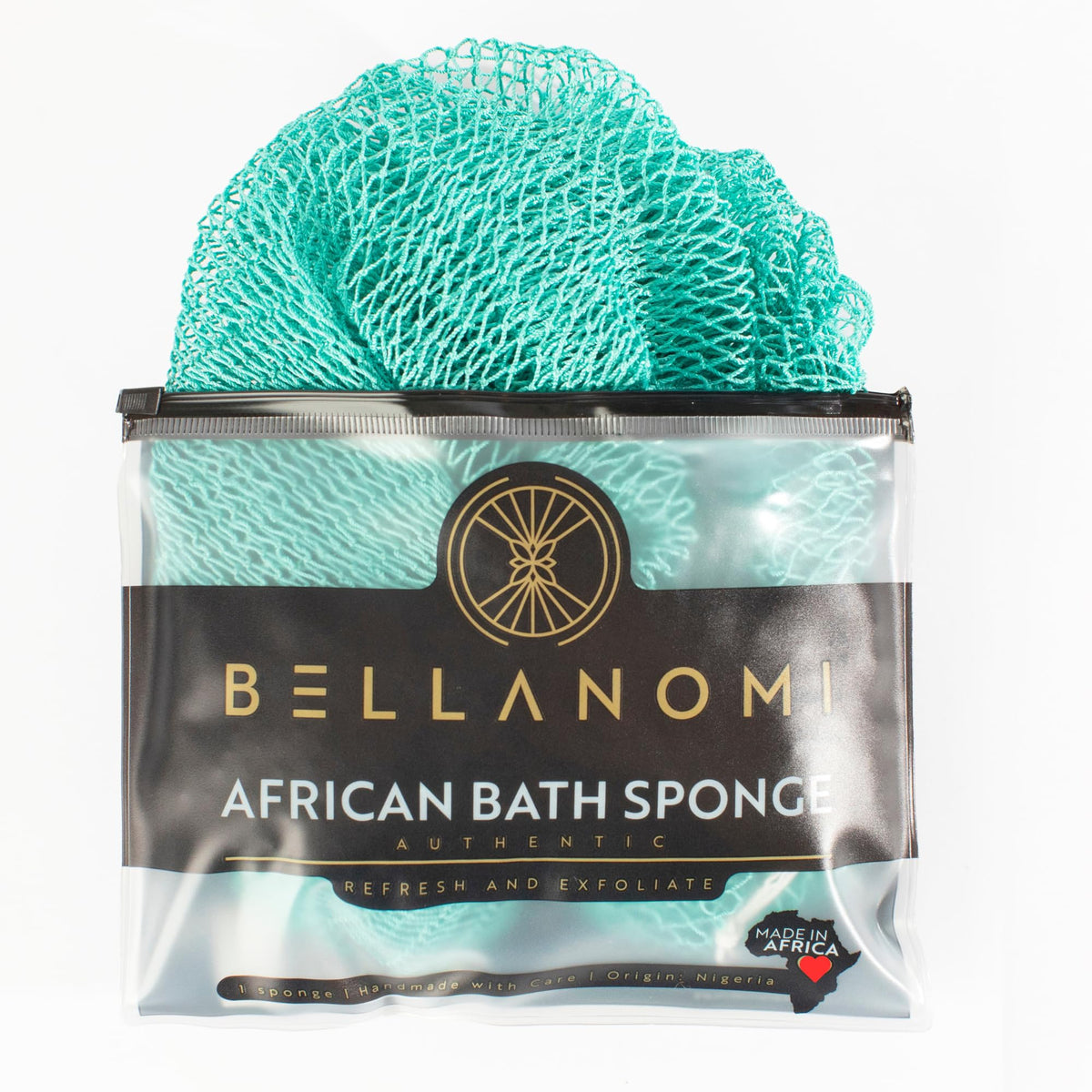 BELLANOMI African Exfoliating Net Sponge, Authentic, Ethically sourced from Nigeria, 45 inches Long, Back Scrubber for Daily use (Emerald Green)