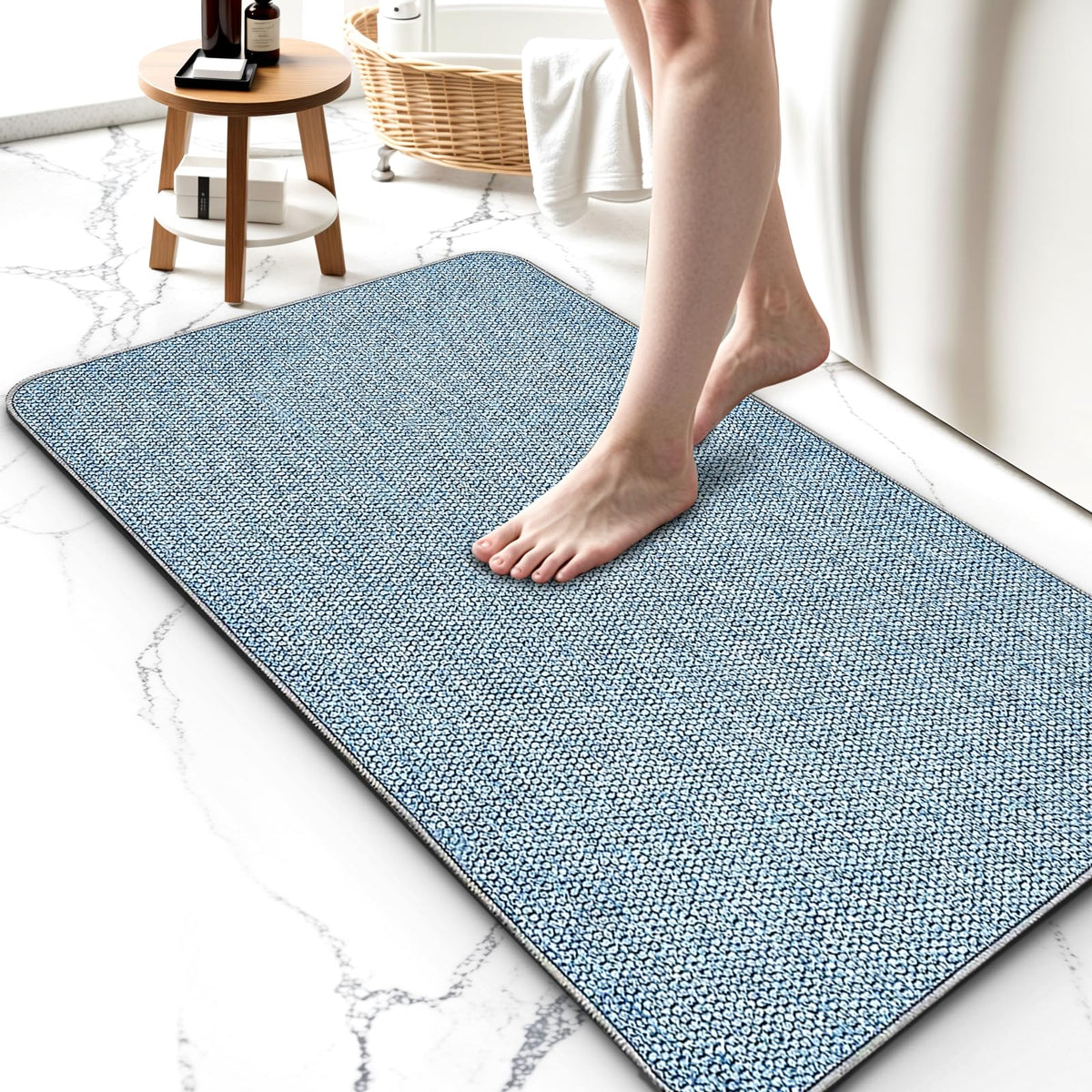 Bathroom Rugs Sets 2 Piece, Thin Bath Mat & U-Shaped Contour Toilet Rug Absorbent Quick Dry, Machine Washable, Non Slip Low Pile Bath Mats for Bathroom/Tub/Sink/Shower (27"x17" Plus 24"x20" U, Grey)