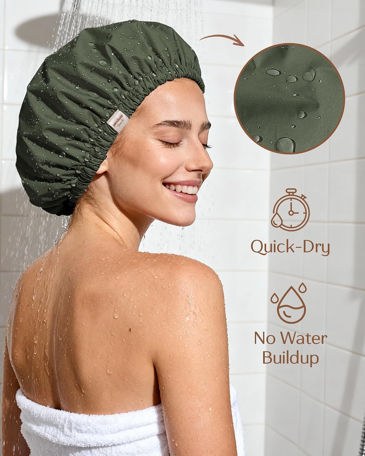 Yanibest Satin Lined Shower Cap, Shower Caps for Women Reusable Waterproof