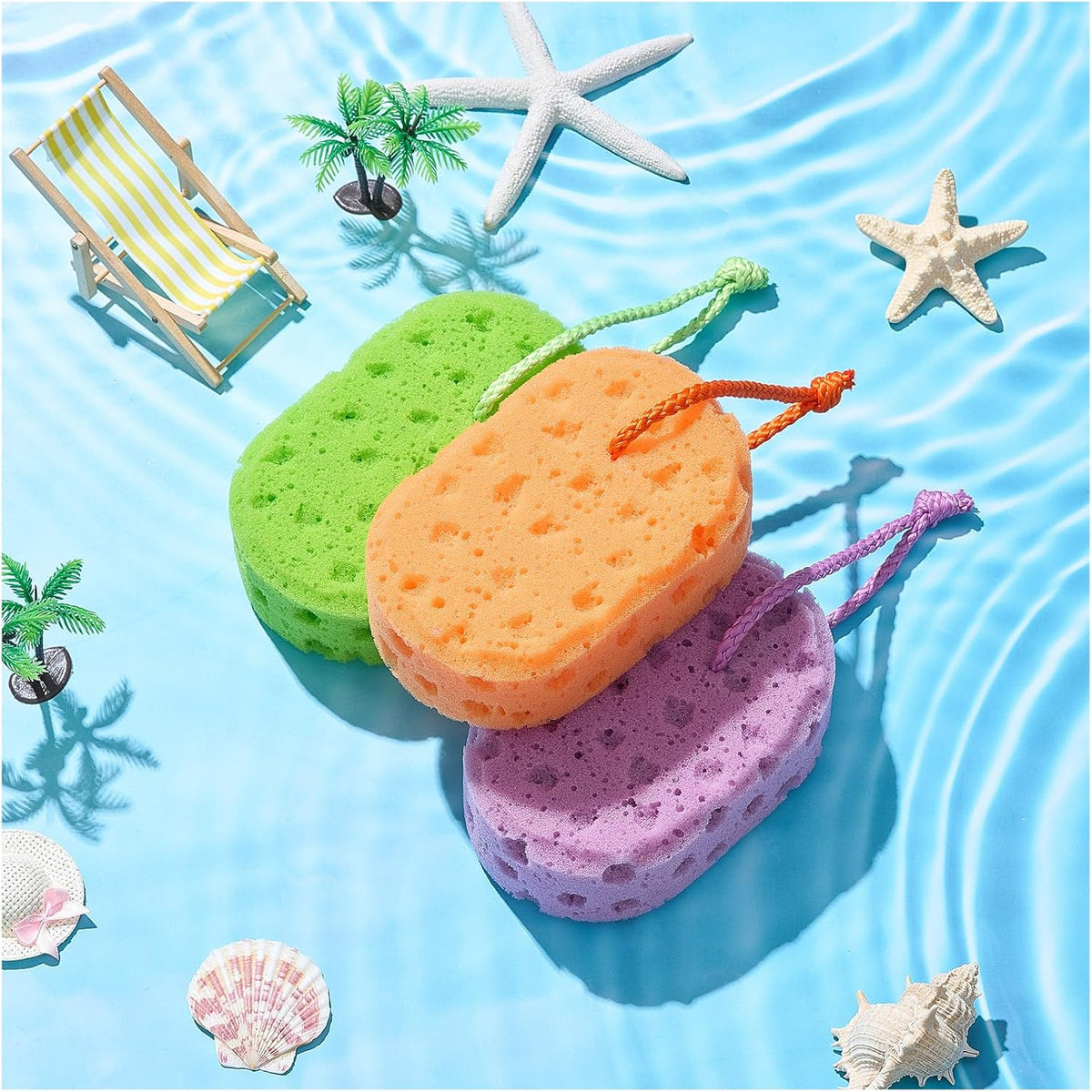 Boao 5 Pieces Soft Bath Sponge Shower Natural Gentle, Vibrant Color