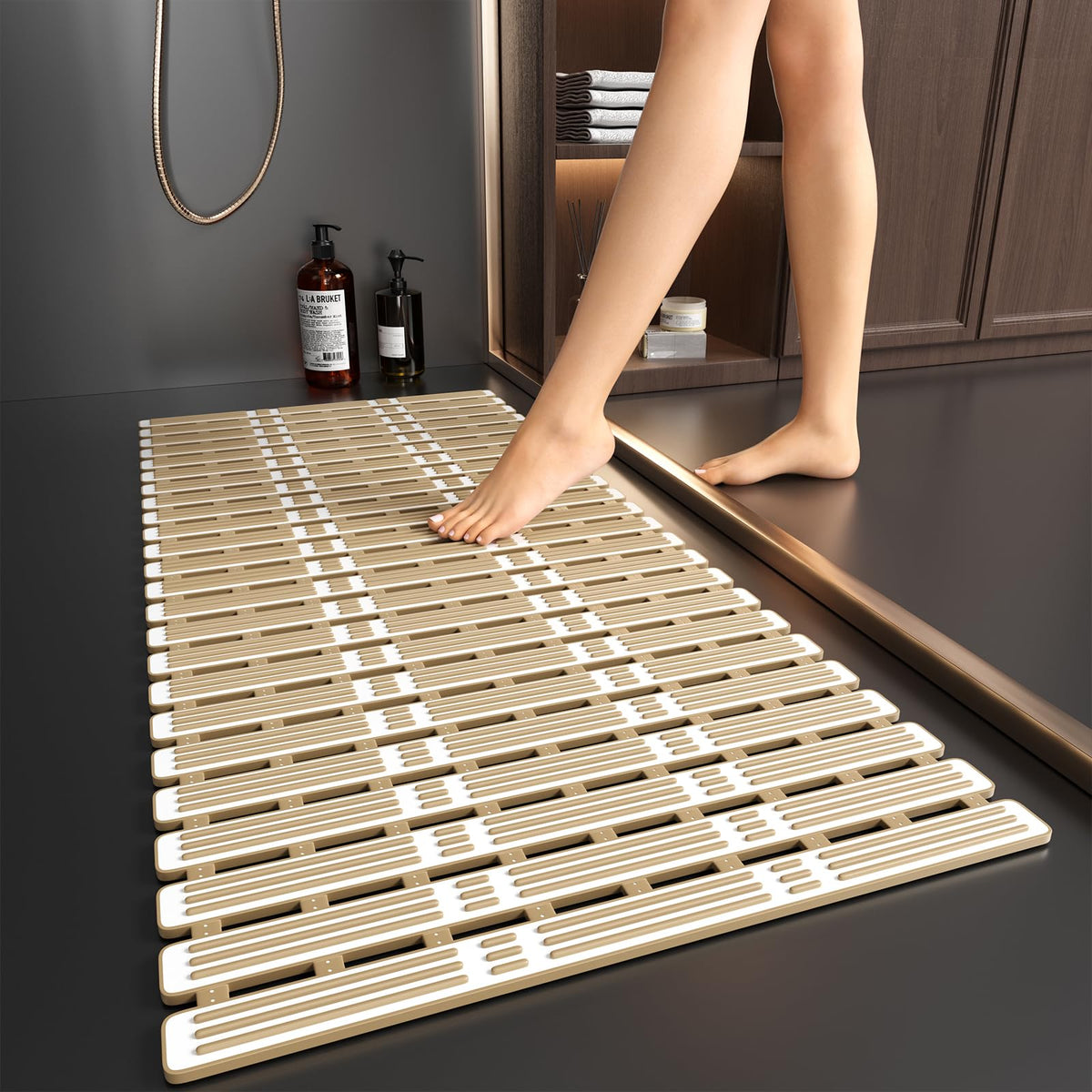 XIYUNTE Shower Mat Non Slip Bath Mat for Tub - 36 x 16 Inch Bathtub Mat Non Slip Shower Mat for Inside Shower, TPE Bath Mat with Powerful Suction Cup, Easy to Cut Bath Tub Mat, Grey