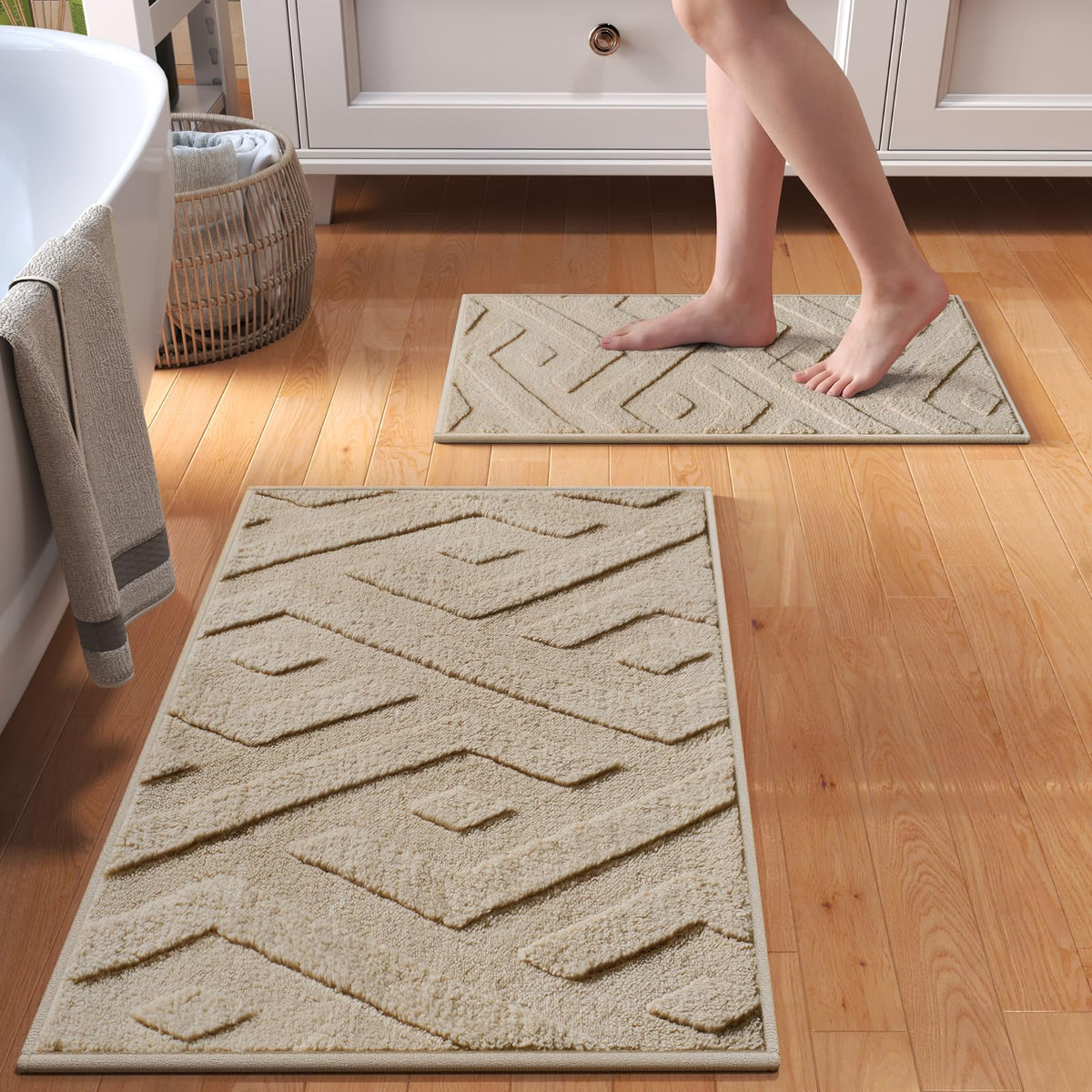 Bathroom Rugs Sets, Thin Non Slip Bath Mat Browm 16"x24"-2 Piece