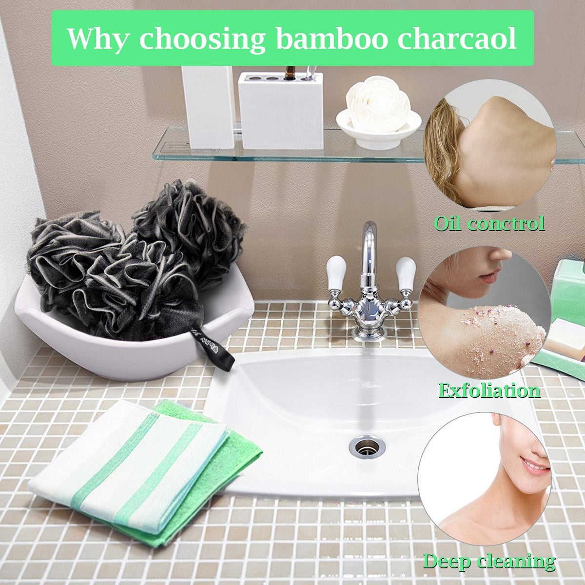 Bath Loofahs Sponge Shower Pouf Body Scrubber Mesh Pouf Bath Sponge 3 Pack