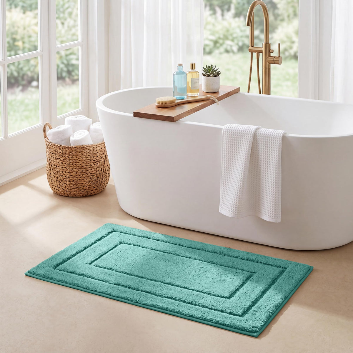 GRANNY SAYS Blue Bathroom Rug 16" x 24", Non-Slip Microfiber Bath Mat